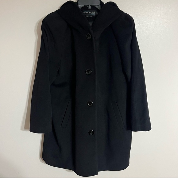 Women’s Forecaster Of Boston 100% Lambswool Black Jacket Size 14 Petite Hooded - Picture 1 of 12